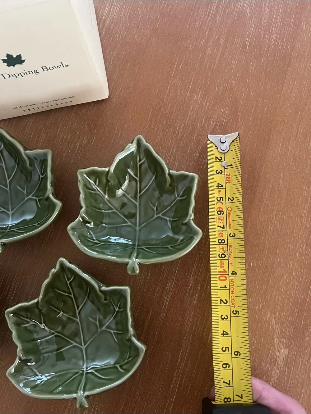 Pottery Barn Leaf Dipping Bowls - Green Leaf Ceramic Set